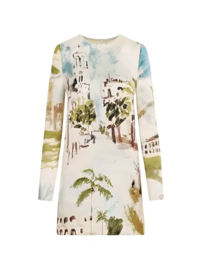 Oscar De La Renta Dominican-landscape Shift Dress In Multi