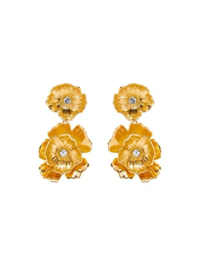 Oscar De La Renta Double Dangling Flower Earrings In Crystal