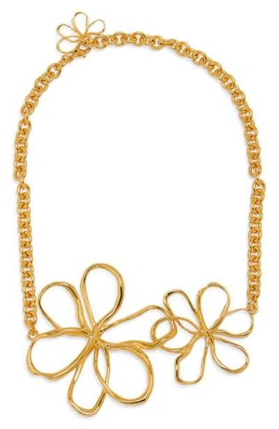 Oscar De La Renta Double Flower Bib Necklace In Gold