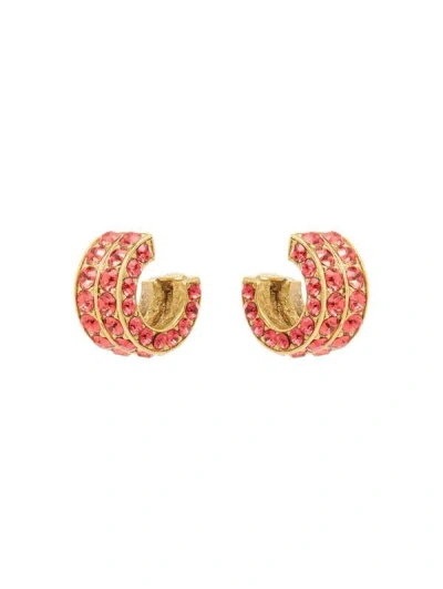 Oscar De La Renta Mini Double Hoop Earrings In Pink