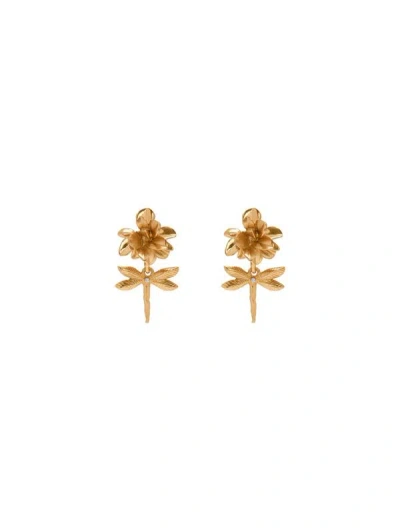 Oscar De La Renta Dragonfly Flower Clip-on Earrings In Gold