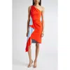 Oscar De La Renta Drape Front One Shoulder Double Face Jersey Dress