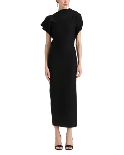 Oscar De La Renta Drape Neck Slim Knit Dress In Black