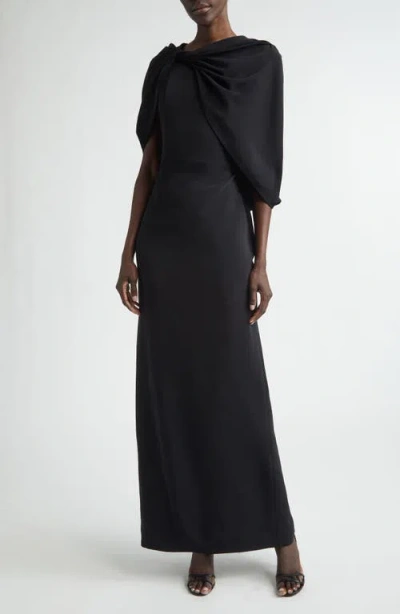 Oscar De La Renta Drape Sleeve Stretch Cady Column Gown In Black
