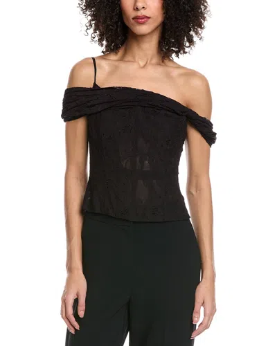 Oscar De La Renta Drape Sweetheart Floral Top In Black