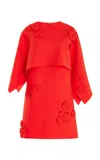 Oscar De La Renta Drape Top Orchid Cut Out Stretch Wool Dress In Vermilion
