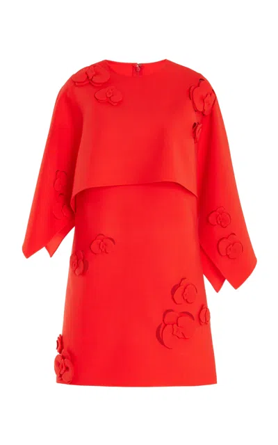 Oscar De La Renta Drape Top Orchid Cut Out Stretch Wool Dress In Vermilion