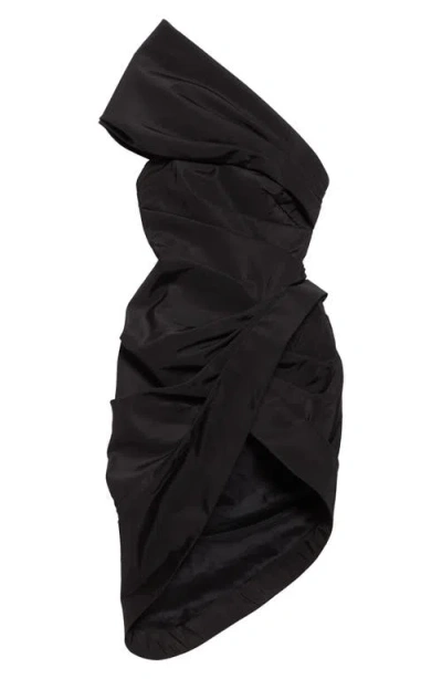 Oscar De La Renta Draped Asymmetric Silk Faille Dress In Black