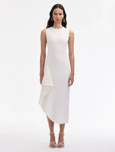 Oscar De La Renta Draped Asymmetrical Wool Dress In Off White