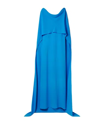 Oscar De La Renta Draped Cape-effect Silk-blend Georgette Gown In Blue