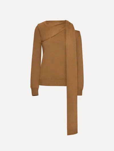 Oscar De La Renta Draped-detail Cold Shoulder Pullover In Brown