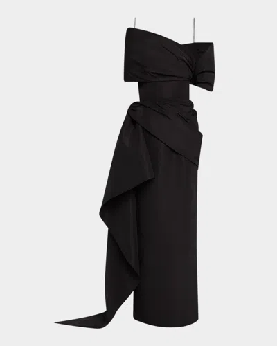 Oscar De La Renta Draped Faille Off-the-shoulder Gown In Black