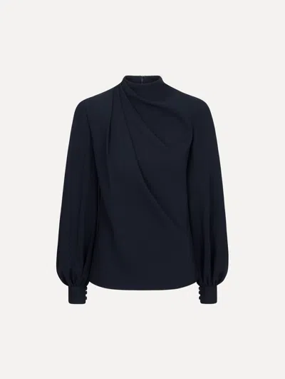 Oscar De La Renta Draped Georgette Blouse In Blue