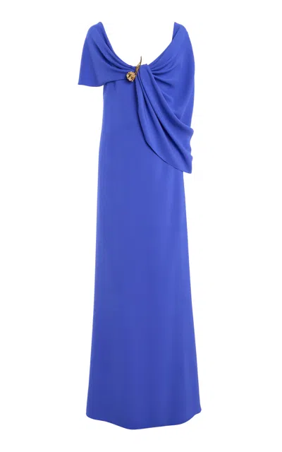 Oscar De La Renta Draped Georgette Caftan In Blue