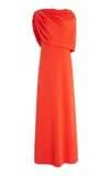 Oscar De La Renta Draped Georgette Maxi Dress In Red