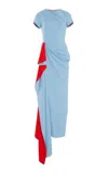Oscar De La Renta Draped Jersey Maxi Dress In Light Blue