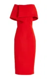 Oscar De La Renta Draped Neck Bonded Wool Tailoring Dress In Orange
