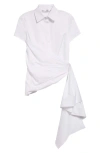 Oscar De La Renta Draped Short Sleeve Button-up Shirt In White