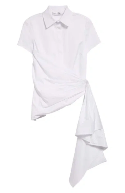 Oscar De La Renta Draped Short Sleeve Button-up Shirt In White