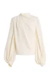 Oscar De La Renta Draped Silk-georgette Blouse In White