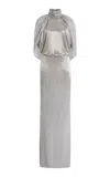 Oscar De La Renta Draped Silk Gown In Gray