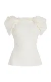 Oscar De La Renta Draped Stretch-silk Top In Ivory