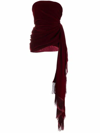 Oscar De La Renta Draped Velvet Minidress In Red