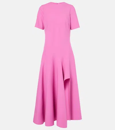 Oscar De La Renta Draped Wool-blend Midi Dress In Blue
