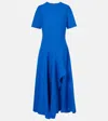 Oscar De La Renta Draped Wool-blend Midi Dress In Blue