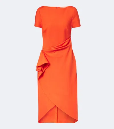 Oscar De La Renta Draped Wool-blend Midi Dress In Orange