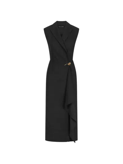 Oscar De La Renta Draped-detailed Wrap Midi Dress In Black