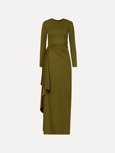 Oscar De La Renta Long-sleeve Draped Satin Jersey Gown In Multi