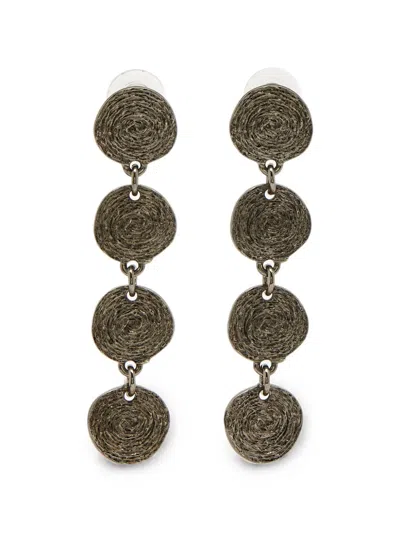 Pre-owned Oscar De La Renta Drop-design Earrings In Gray