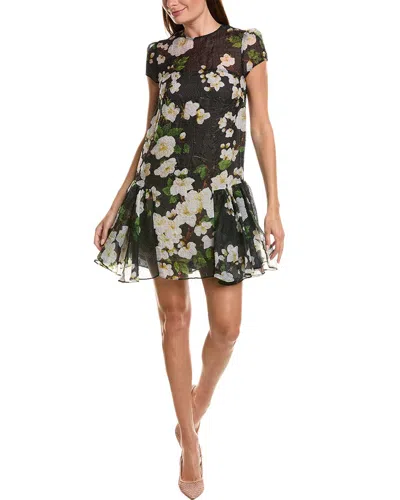 Oscar De La Renta Drop-waist Cherry Blossom Silk-blend Mini Dress In Transparent