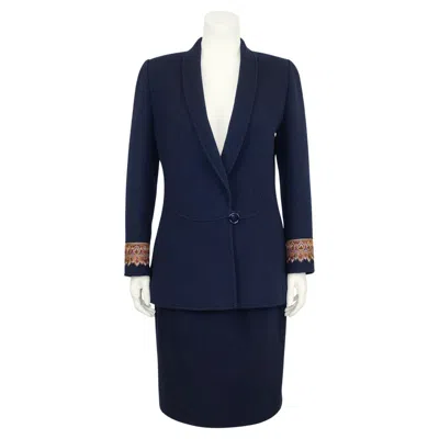 Pre-owned Oscar De La Renta Early 1990s  Navy Wool Suit In Blue