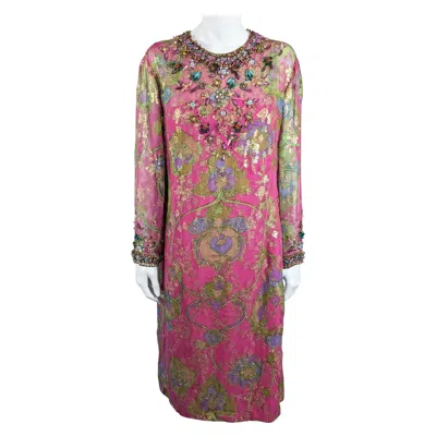 Pre-owned Oscar De La Renta Early  Beaded Chiffon Sheath In Pink