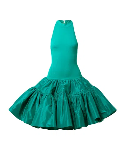 Oscar De La Renta Elastic Knit Halter Mini Dress In Green