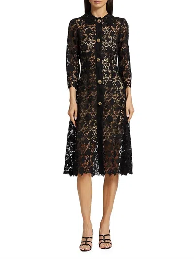 Oscar De La Renta Elbow Sleeve Gardenia Guipure Dress In Black