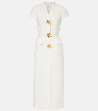 Oscar De La Renta Embellished Belted Tweed Midi Dress In White