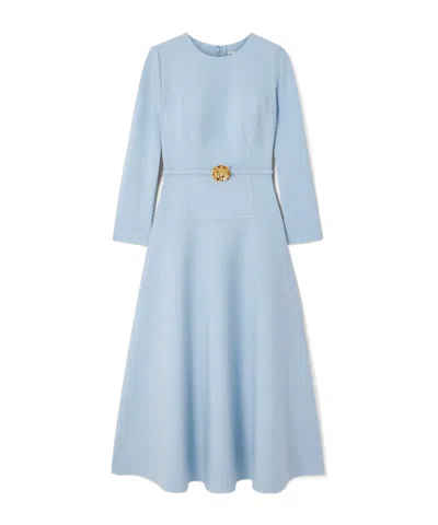 Oscar De La Renta Embellished Belted Wool-blend Midi Dress In Blue