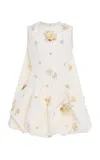 Oscar De La Renta Embellished Bubble-hem Silk Mini Dress In White