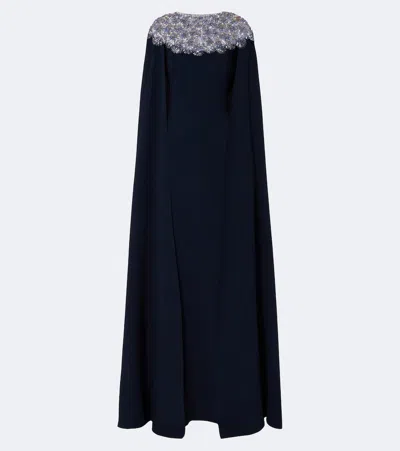Oscar De La Renta Embellished Caped Silk-blend Gown In Blue
