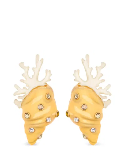 Oscar De La Renta Embellished Coral Earrings In Brown