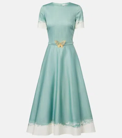 Oscar De La Renta Embellished Cotton-blend Poplin Midi Dress In Green