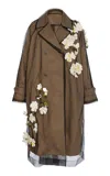 Oscar De La Renta Embellished Cotton Coat In Brown
