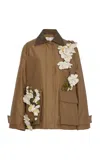 Oscar De La Renta Embellished Cotton Jacket In Brown