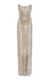 Oscar De La Renta Embellished Draped Tulle Gown In Silver