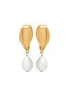 Oscar De La Renta Smooth Metal And Baroque Pearl Earrings In Gold