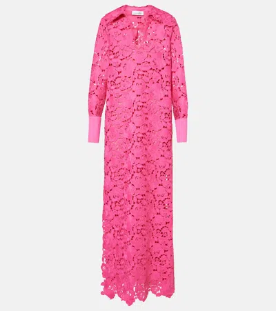 Oscar De La Renta Embellished Floral Lace Gown In Bright Pink