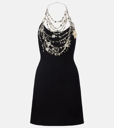 Oscar De La Renta Crystal-embellished Crepe Mini Dress In Black